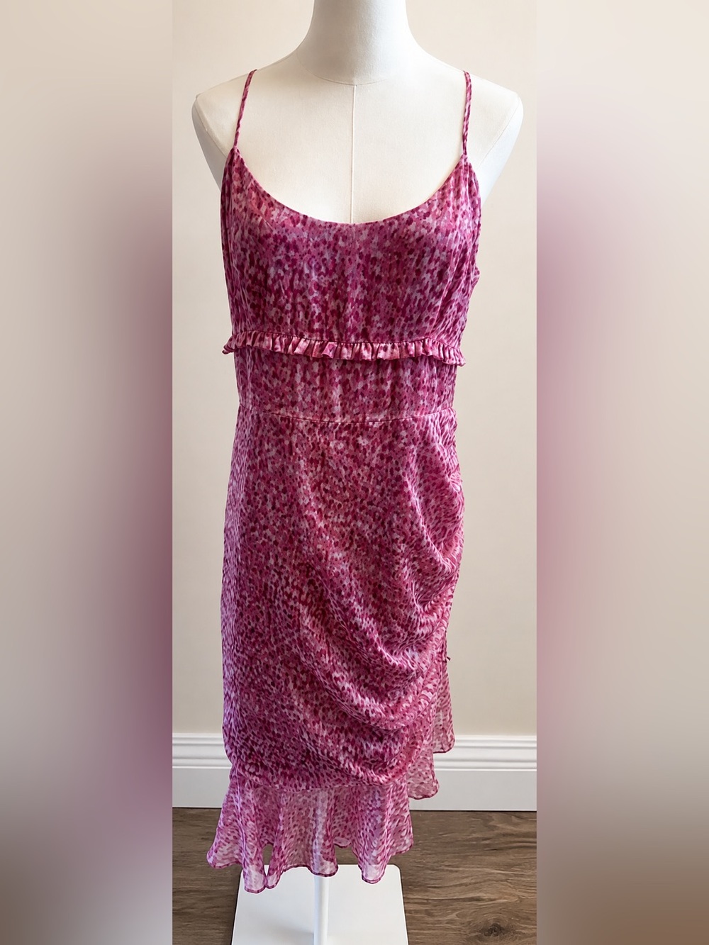 The East Order Ruched Midi Dress XL Pink Ruffle Slip